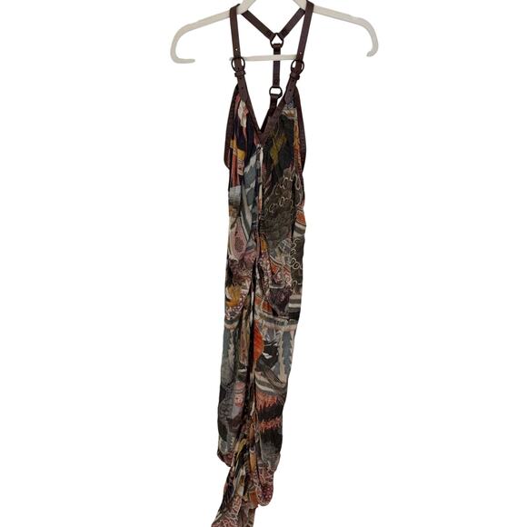 AllSaints Silk Abstract Print Maxi Dress w/ Leather Straps Sz 10 (US 6) - Picture 4 of 4
